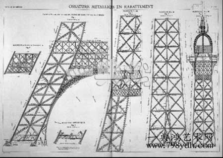 法国埃菲尔铁塔的草稿蓝图摊开来有超过14000平方尺的面积